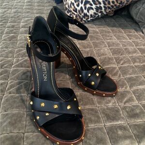 Louis Vuitton Black and Gold Studded Heels